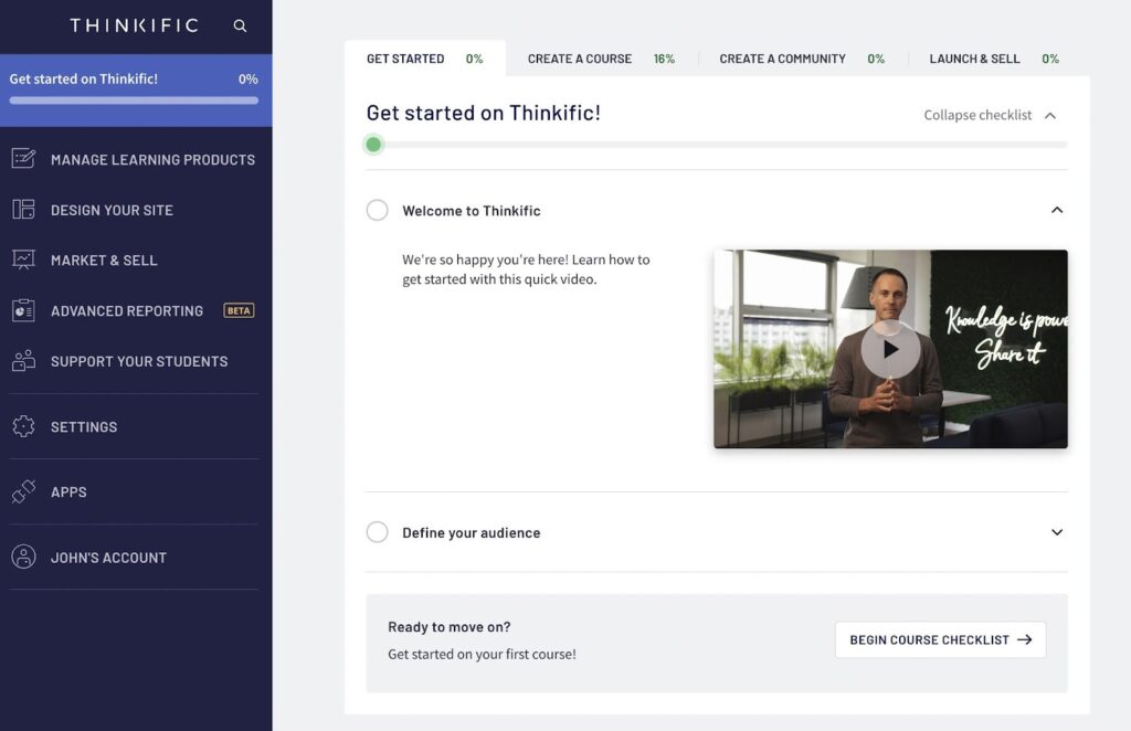 how to create an online course for free using Thinkific