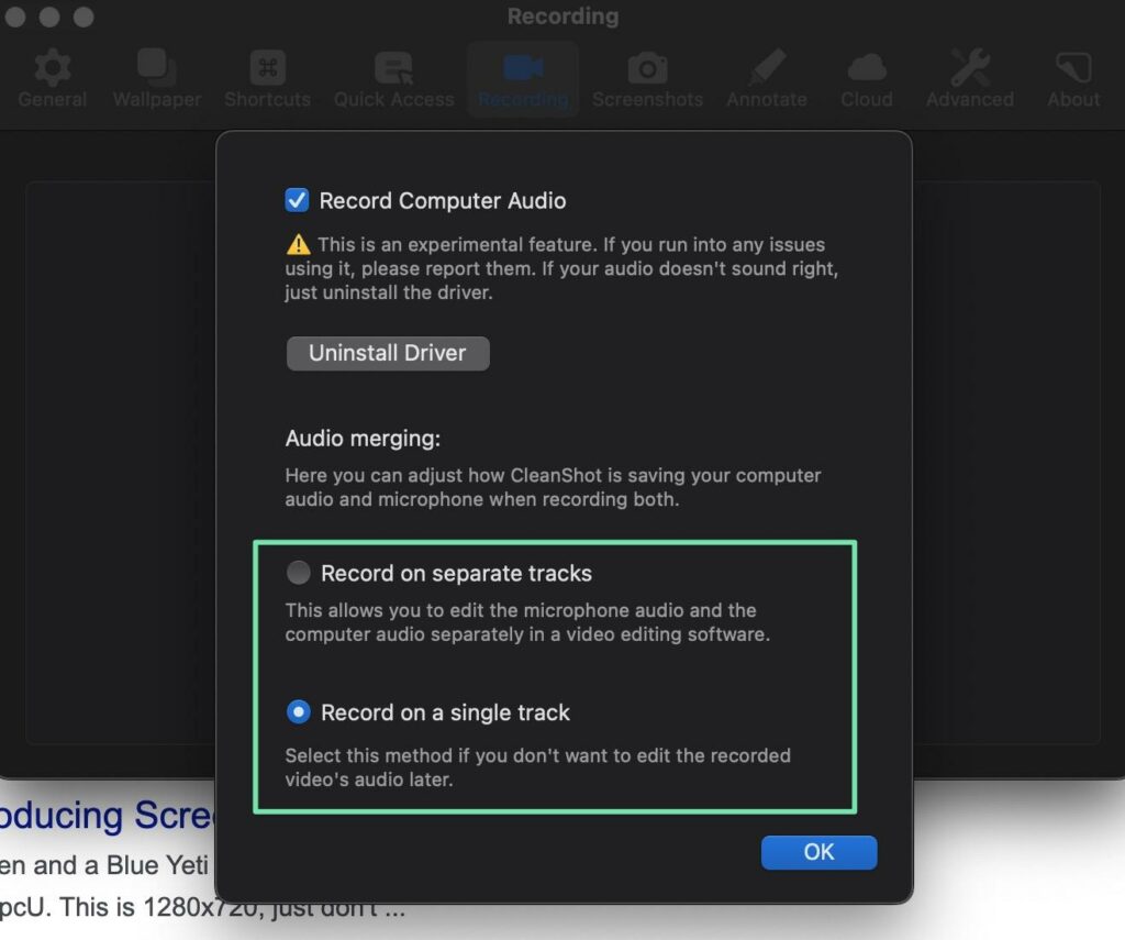 how to create a screencast on a single track