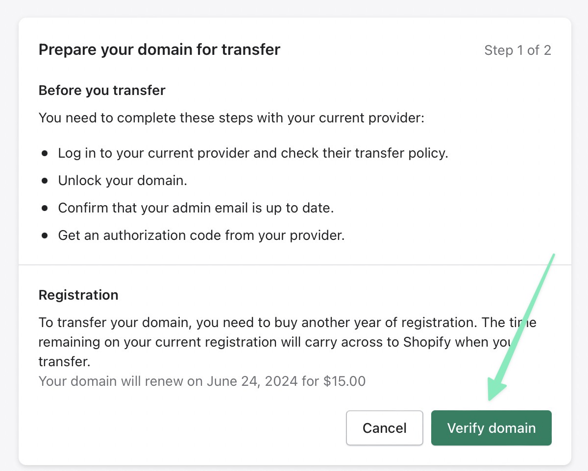 clicking the Verify Domain button