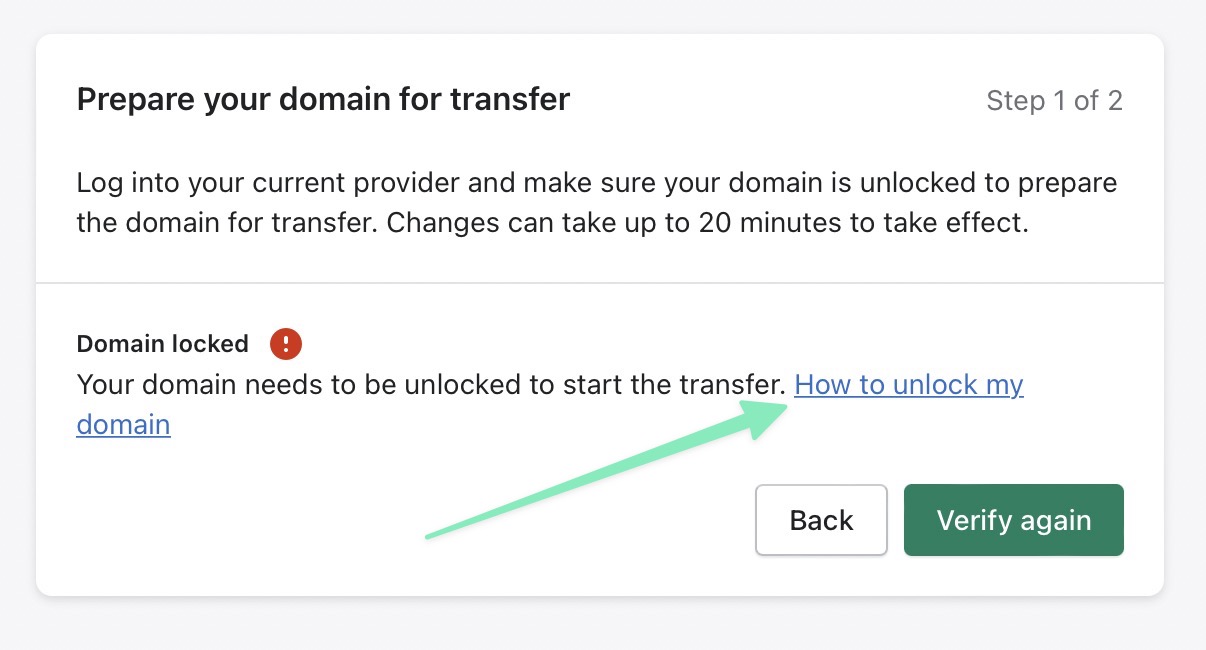 clicking how to unlock my domain link