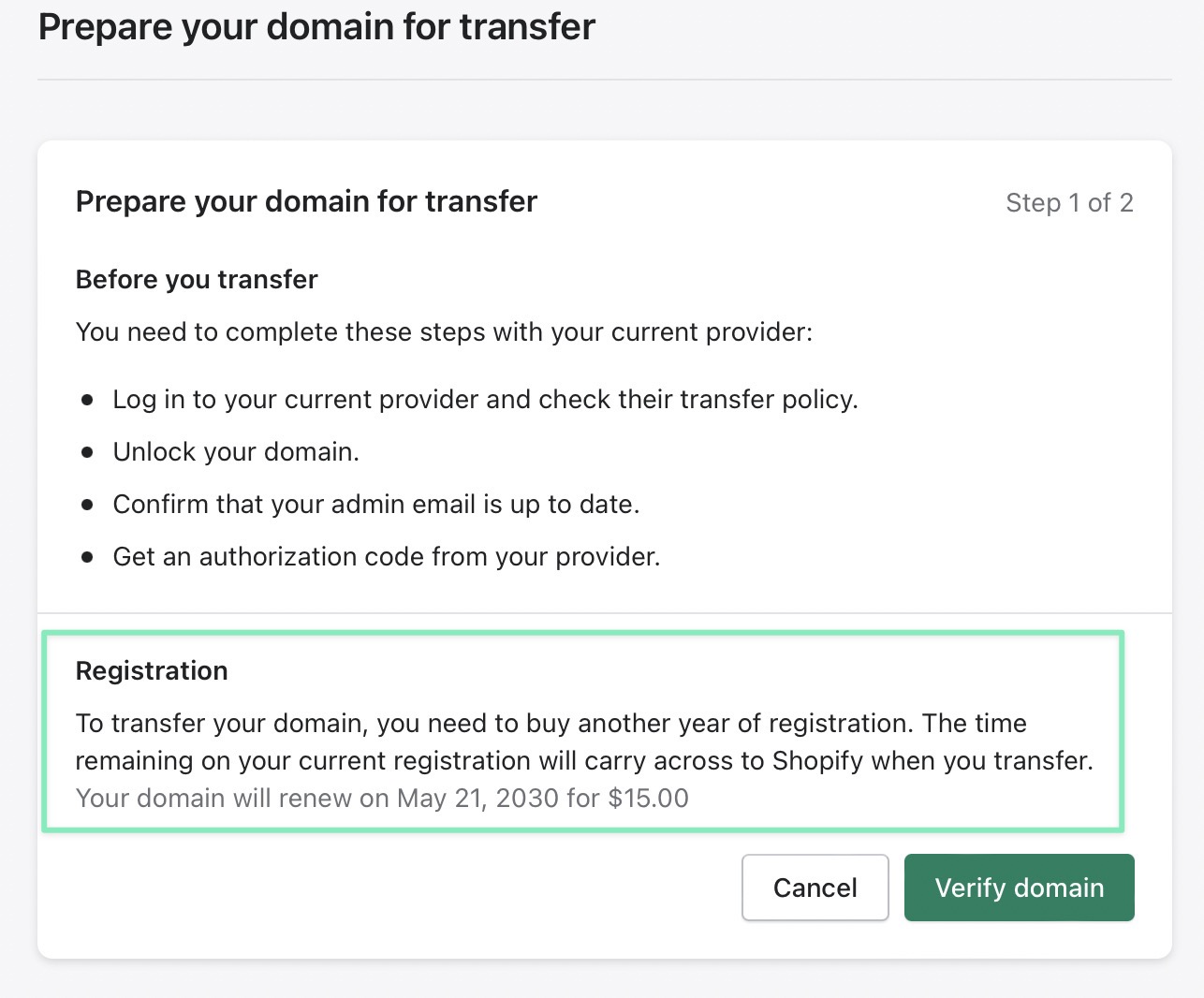 information on payment terms for Shopify domain