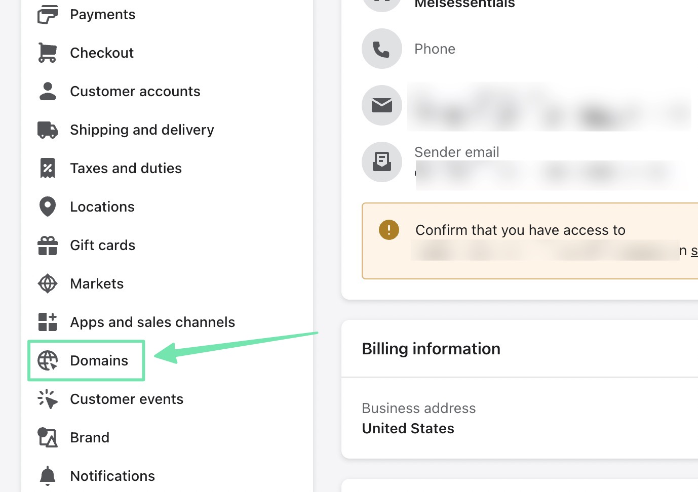 clicking the domains button