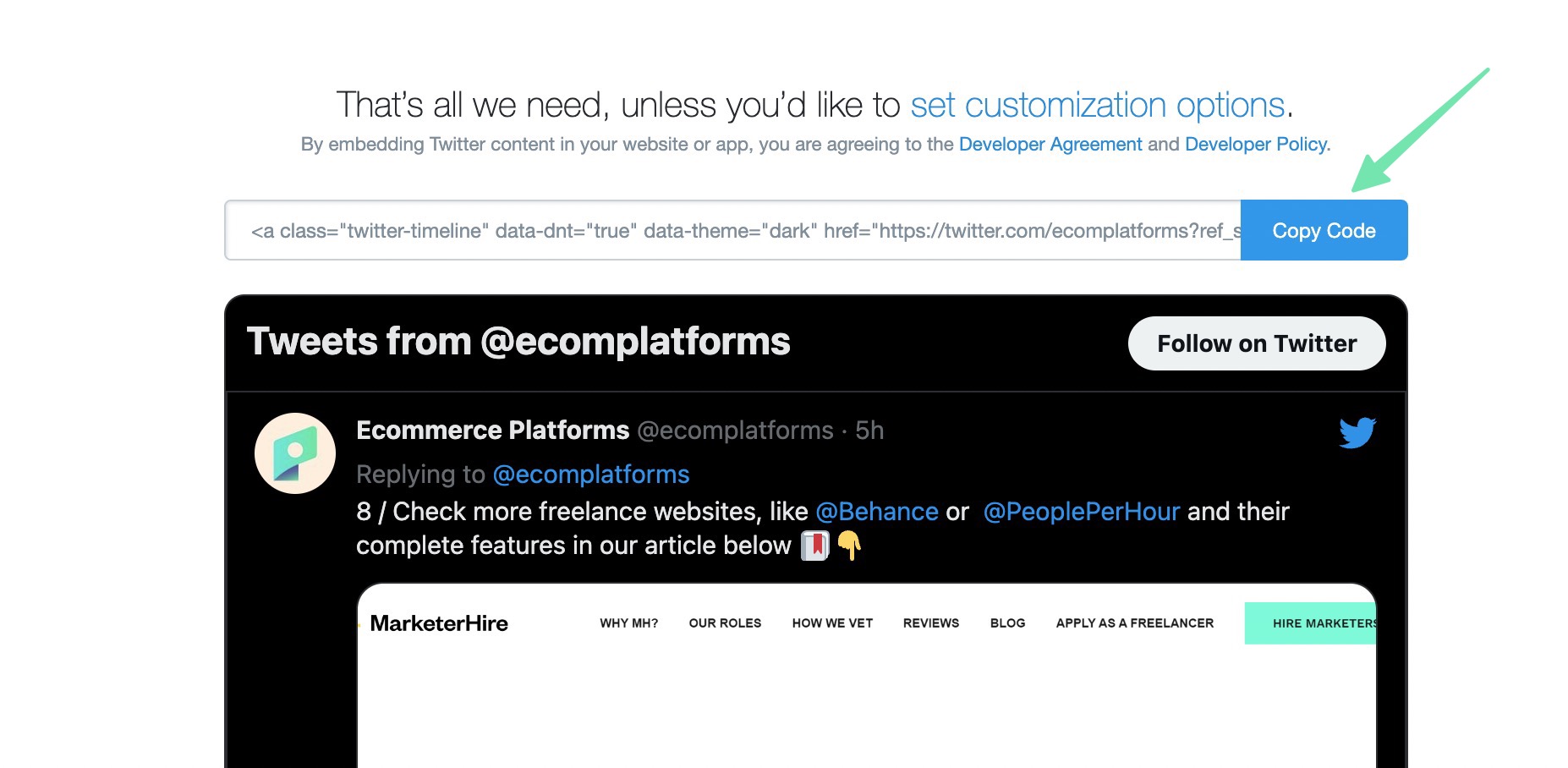 copying the Twitter code