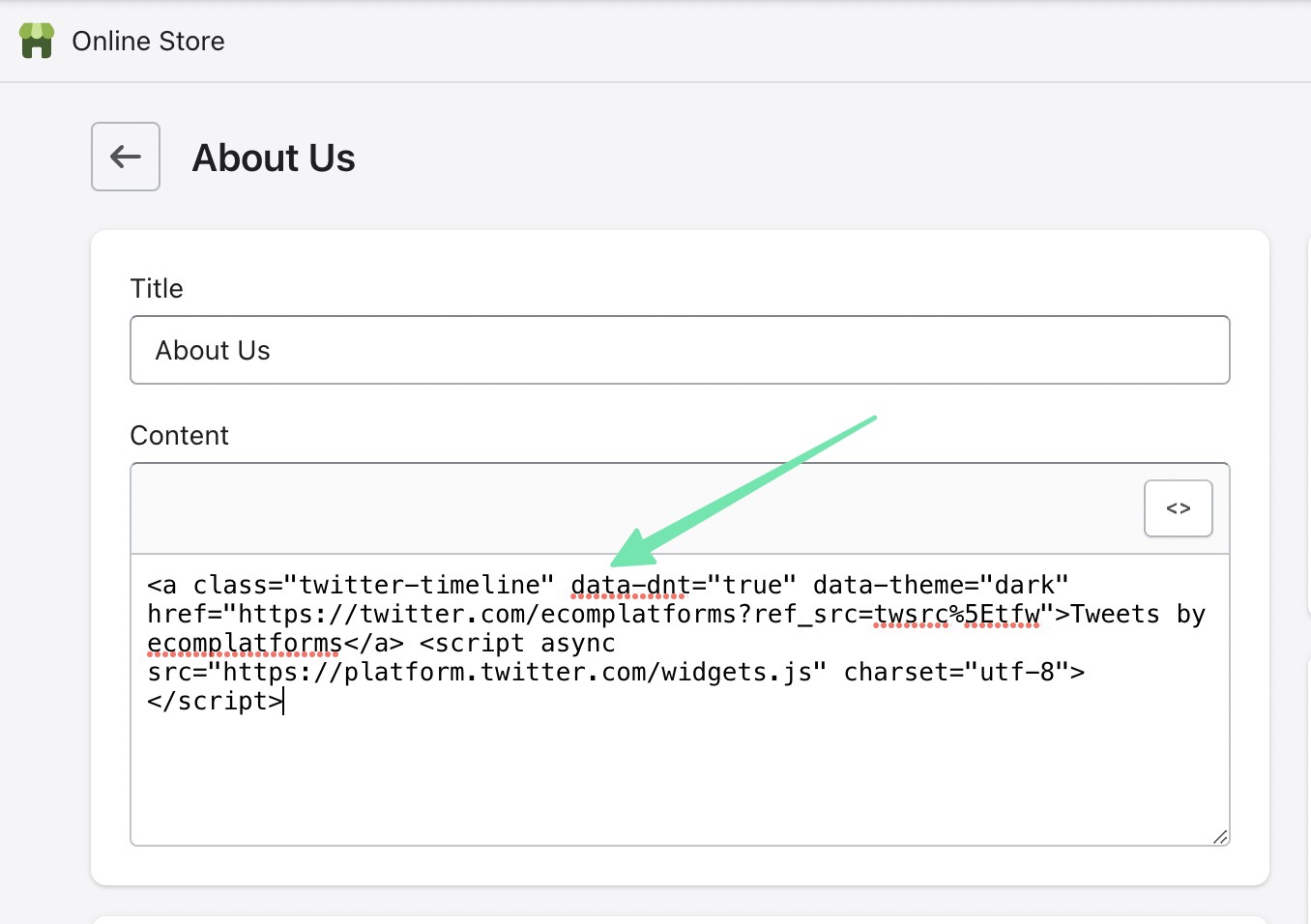 pasting code in a page