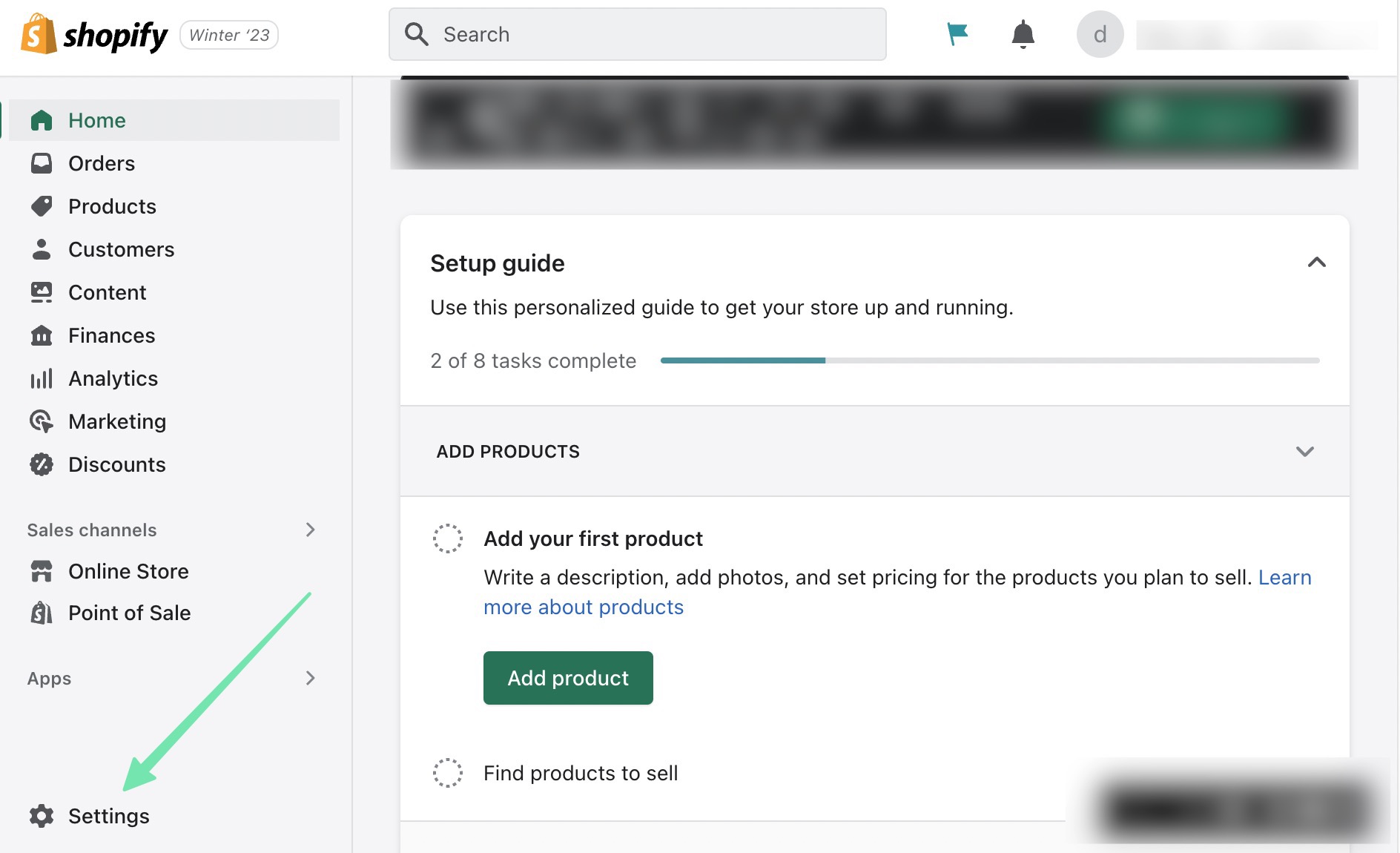 clicking the settings button to transfer domain to Shopify