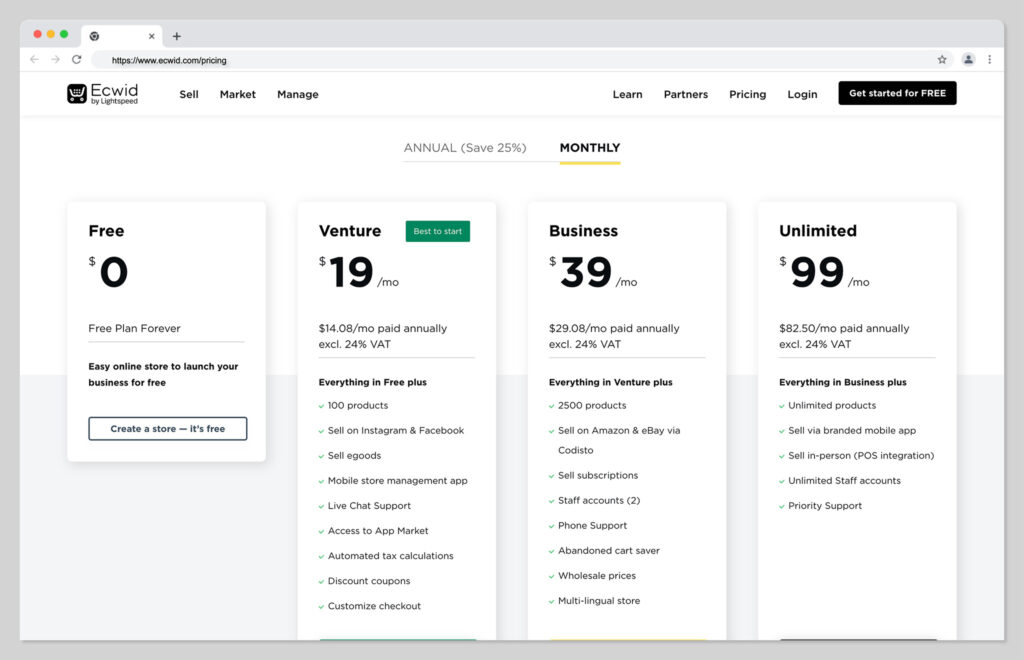 ecwid pricing