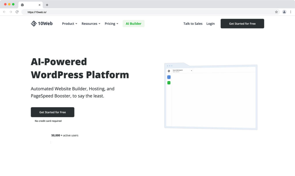 10web homepage - best ai website builders