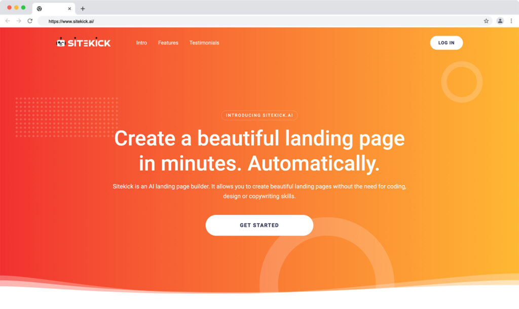 sitekick homepage - best ai website builders