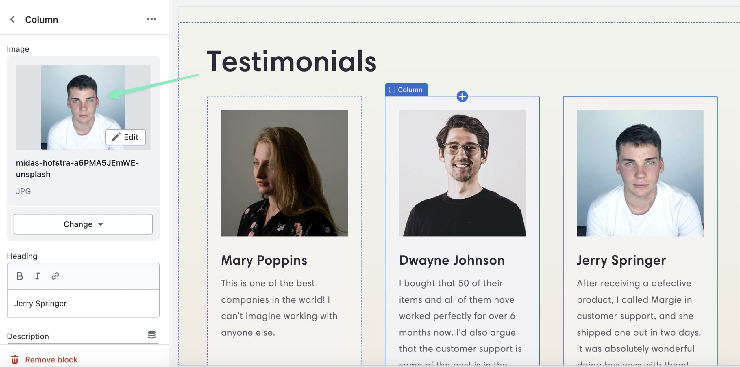 how to add testimonials to Shopify with images