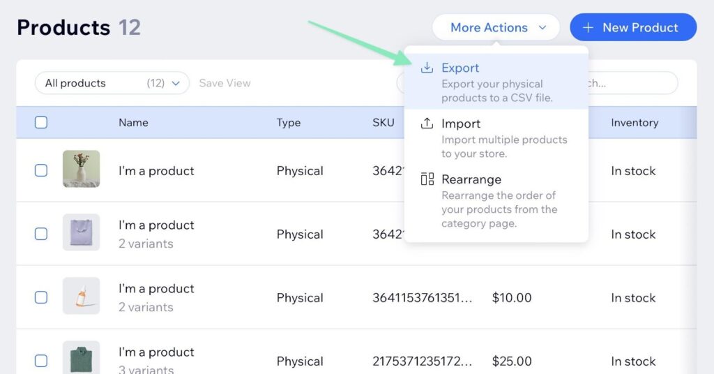 migrate from Wix to Shopify with export button 