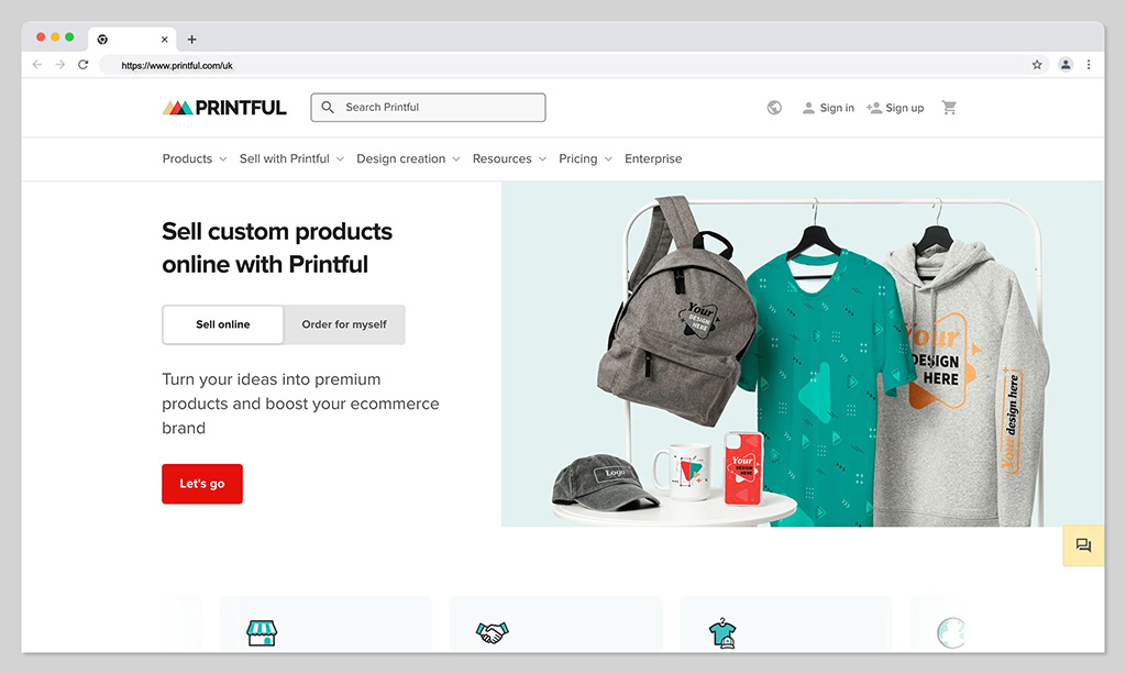 printful homepage - printful vs shopify